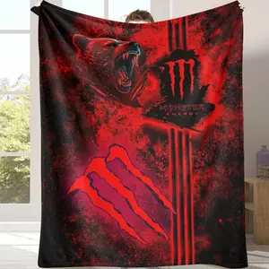 Fierce Bear and Claw Red Flannel Blanket， Abstract Energy Print Design， Ultra Soft Warm Lightweight Cozy Plush Throw， Perfect for Bedroom Living Room Sofa Office Gifts Camping Decor
