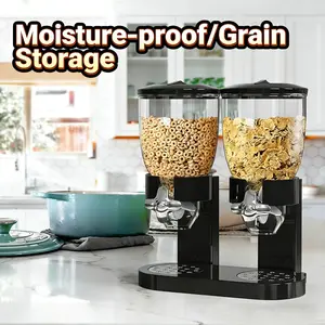 2L Moisture-Proof Dual Bucket Cereal Dispenser, Kitchen Food Grain Storage Container, Large Capacity for Nuts Rice Oats