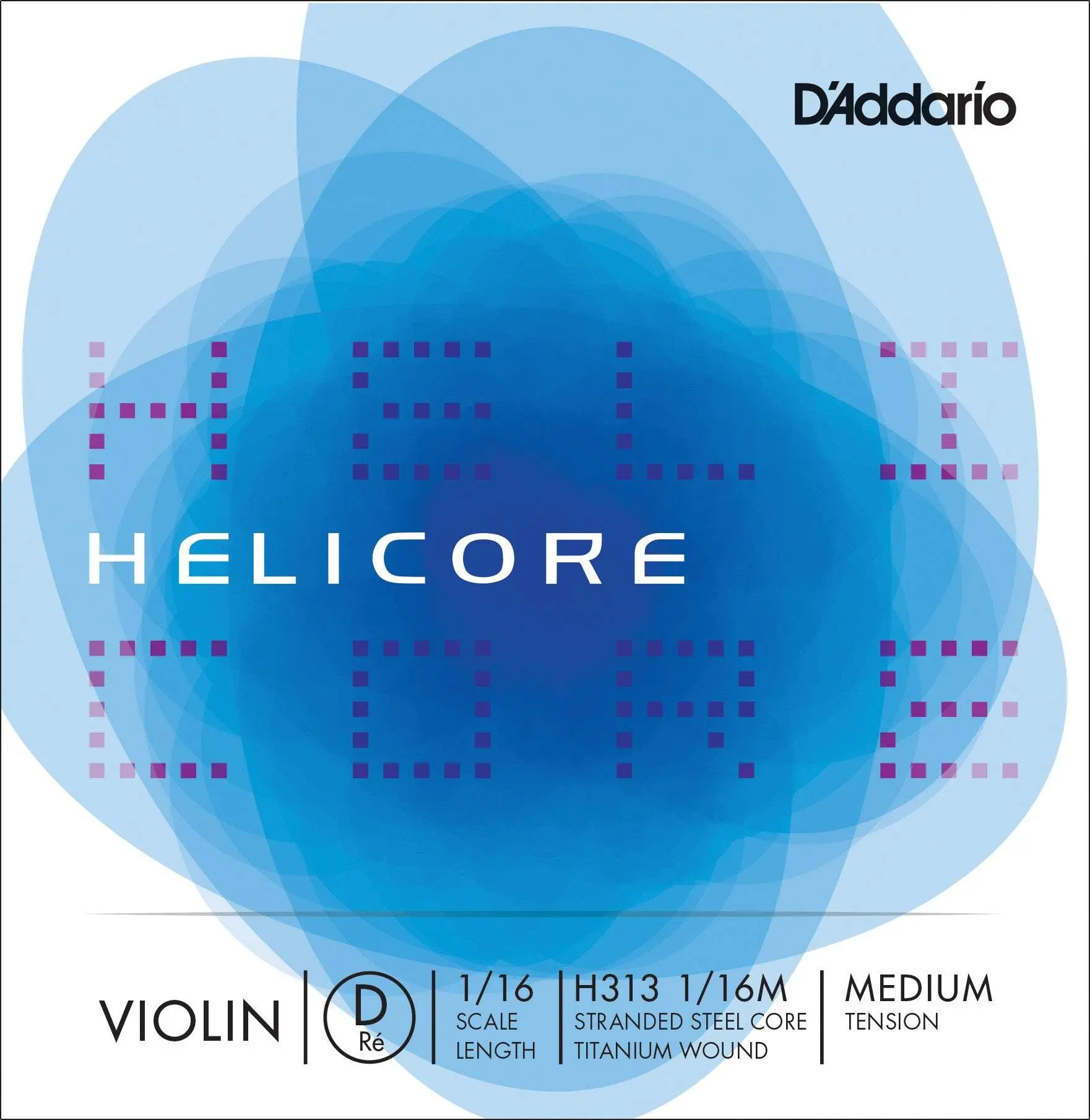 D'Addario Helicore Violin Single D String, 1/16 Scale, Medium Tension