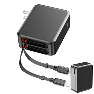 35W Retractable Wall Charger with Dual Charging Cables & 3-Port USB Hub, Fast Charging for iPhone, iPad, Tablets, Samsung, LG & More