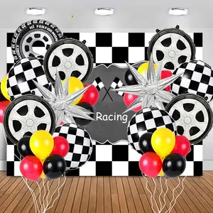 Race Theme Balloon Kit, 12pcs/set Car Tire Pattern Balloon, Race Themed Balloon Set for Birthday Party Car Tail Party Decoration
