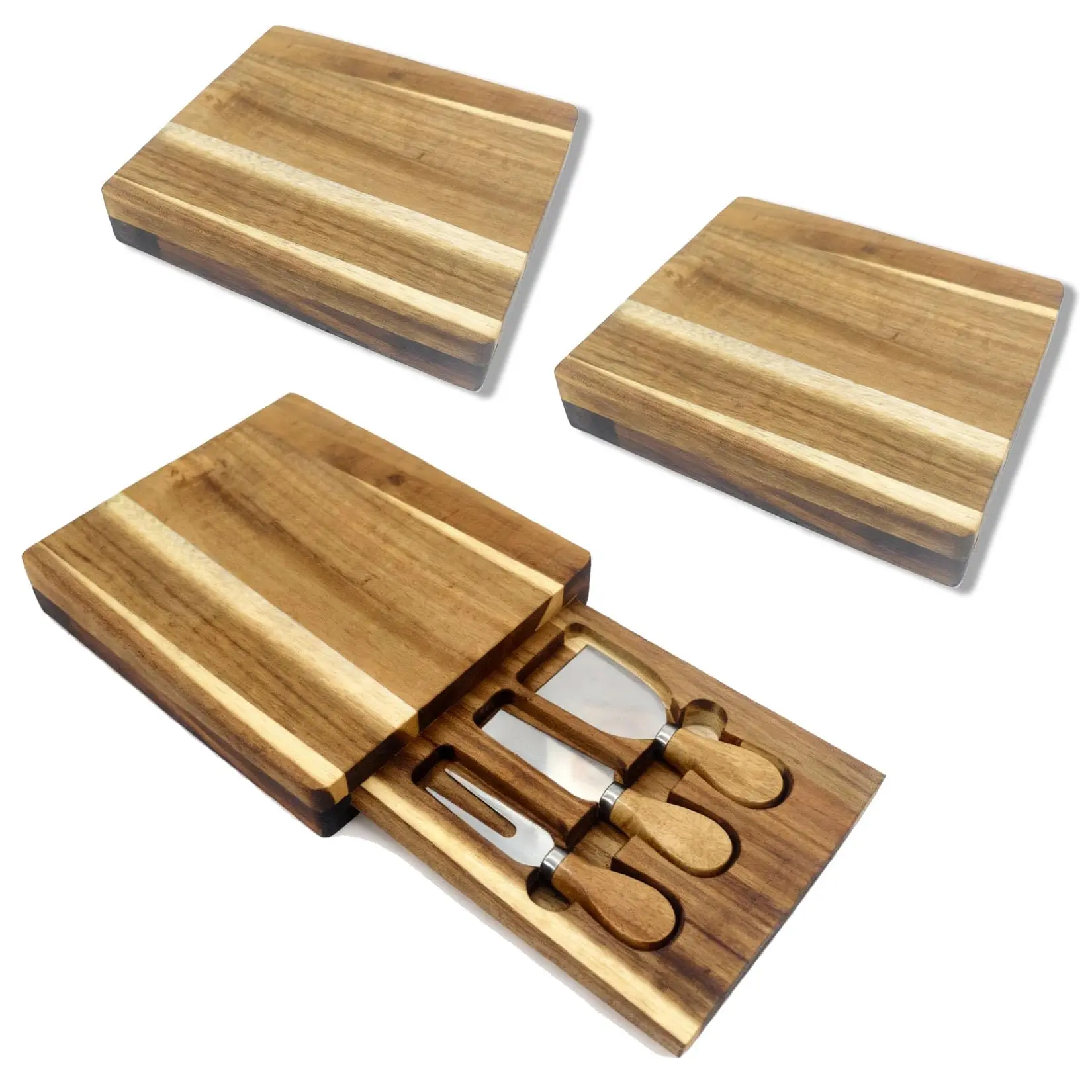 Garvee 3 Pack Cheese Board Set 9 x 7.9 in Cutting Board and Knife Set, Acacia Wood Charcuterie Board Sets, House Warming Gifts, New Home, Wedding Gifts
