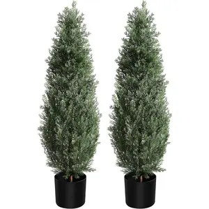 Artificial Topiary Tree 2-Set, 3ft Artificial Cedar Topiary Trees for Outdoor & Indoor Decor, Artificial Topiary Boxwood Tree, Faux Shrub Uv Protection for Longer Life