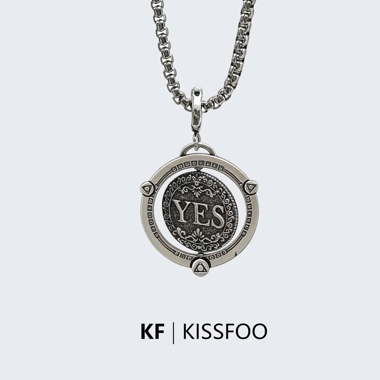 KISSFOO Rotating Yes-or-No Decision Coin Necklace, Unisex Chain Jewelry, Funky Unique Accessories for Daily Wear