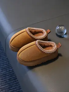 New Autumn Winter Kids Slippers, Simple Style Girls Indoor Home Fleece Lined Thick Warm Bottom Boys Bedroom Slippers, Fuzzy Warm Slippers