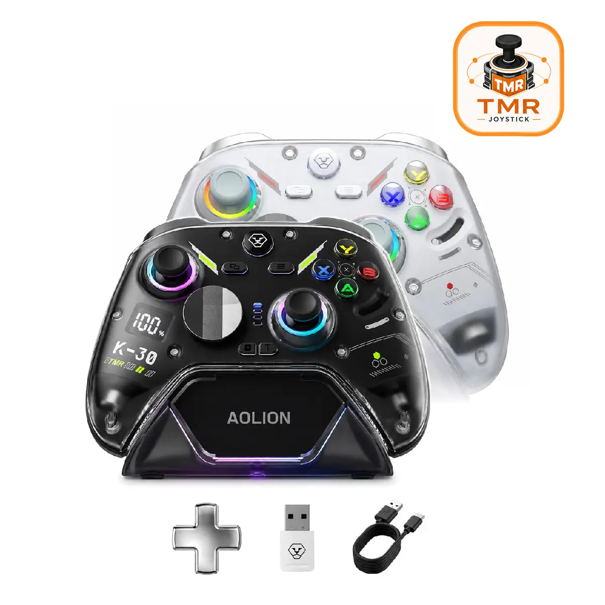 AOLION K30 Wireless Game Controller (Not for Xbox/PS) -Charging Dock Bundle- TMR Anti-Drift Joysticks, Switchable ABXY Layout, Dual Trigger Modes, Adjustable-Height Thumbsticks, Compatible with Switch, PC, iPad & Android Button Cable motion control