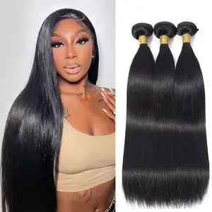 【Gefily】Premium 14A Straight Virgin Hair Extensions  100% Unprocessed Human Hair Weave Bundles  Elite Natural Black 12-30 Inch