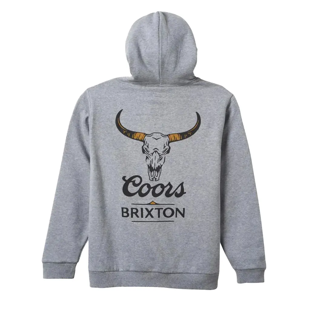 Brixton Men's Coors Bull Graphic Hoodie - Casual Long Sleeve Pullover Sweatshirt with Kangaroo Pocket, Heather Grey Menswear, Sweatshirts, Long Sleeves