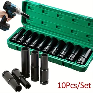 10 pieces/1 set 10-24mm electric wrench socket set - extended hexagonal long socket head automotive maintenance hardware