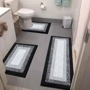 Microfiber Bathroom Rugs Sets 3 count, Non Slip Bath Rugs for Bathroom, Absorbent Plush Shaggy Bath Mat with U-Shaped Contour Toilet Mat Machine Washable, Black