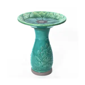 LuxenHome Aqua Glazed Flower Ceramic 22"H Birdbath