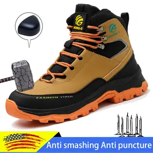 New Fashion Men Work Safety Shoes Safety Boots Anti-smash Anti-stab Work Shoes Sneakers Steel Toe Shoes Male Work Boot Indestructible Water resistant Anti shock Protective Boots Worker Footwear