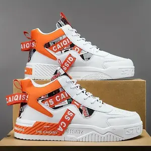 Men’s fashion mid-top skateboarding shoes featuring high elasticity, a breathable PU upper, and a durable PVC sole—comfortable, anti-slip, shock-absorbing sneakers for casual and daily wear