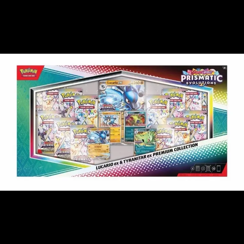 Prismatic Evolutions Lucario ex & Tyranitar ex Premium Collection Box Broken Down