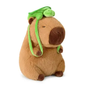 PEACHCAT Cute Capybara Plush with Turtle Backpack Soft Capibara Stuffed Animal Plushies Toys Hugging Gifts for Kids Brown 9 inch