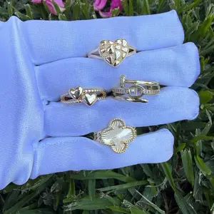 Nugget Cute Rings Gold Plated Heart & Clover Designs for Women's Fashion Jewelry Gold Plated Versatile and Charming Accessory