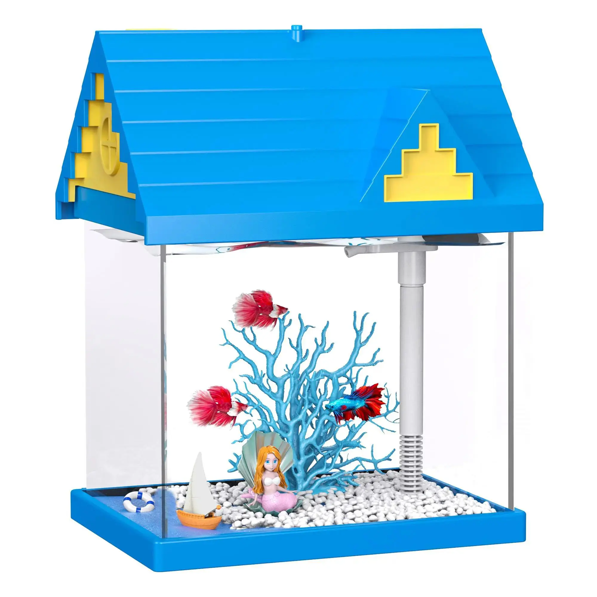 FREESEA 2-Gal Transparent All-in-1 Acrylic Fish Tank Kit with Built-in Filter, LED Light, Self-Cleaning Function, Compact Desktop Aquarium for Kids, Ideal for Contemporary Home Decoration (Pet Supplies), Filtering