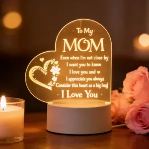 Engraved Night Light for Mom, Perfect Gift for Mother's Day Christmas Valentine's Day, USB Powered LED Lamp with Clear Text and Beautiful Pattern, LED Home Decor