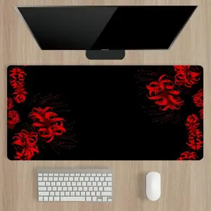 Red Floral Pattern Mouse Pad, Rectangle Gaming Mouse Pad, Non-Slip Rubber Base Stitched Edge Desk Mat for Desk Laptop Desktop, Desktop Accessory