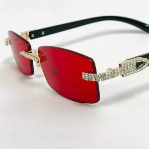 Iced Out Diamond Luxury rimless buffs Sunglasses - Red