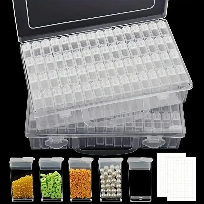 1PC 64 Grid Bead Storage Box, Dustproof Storage Box, Clear Divided Compartments Organiser, Dustproof and Removable Box with Lid, Used for Home Jewelry Organizer, Handmade Bead Accessories, Hardware Accessories, Bead Storage Containers with Lids