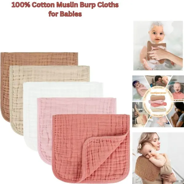 100% Cotton Muslin Burping Cloths & Bibs for Babies, Unisex 10x20in Soft Absorbent Baby Items, Newborn Gift Option, Burping Cloths For Babies