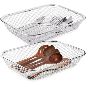 Utensil Drying Rack, 2 Pack Stainless Utensils Holder Dishwasher Silverware Basket, Dish Rack,, Knifes Drainer Basket Organizer for Counter, Medium