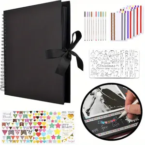 12 x 12 Inch Scrapbook Album with 10 Metallic Markers,80 Pages Craft Paper Photo Album for Wedding and Anniversary, Family DIY Photo Album with Scrapbooking Stickers Corners