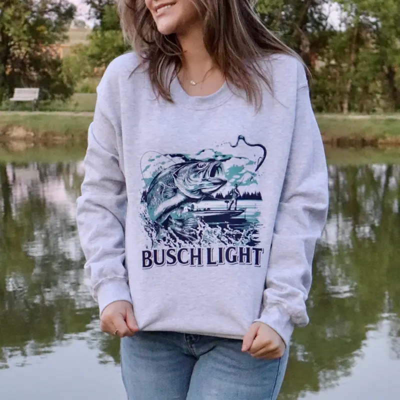 Busch Light Comfy Crewneck Sweatshirt with Busch Light Graphic Design for Comfortable Wear Pullover Hoodie Tops