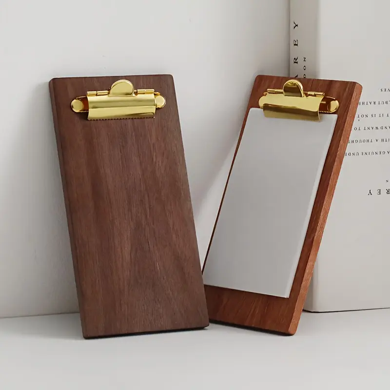 1 PC Wooden Mini Clipboard Small Clipboard Multi functional Display Stand Memo Board Cooking Recipe Clipboard for Restaurant School Waiter Guest Service Clipboard Holder