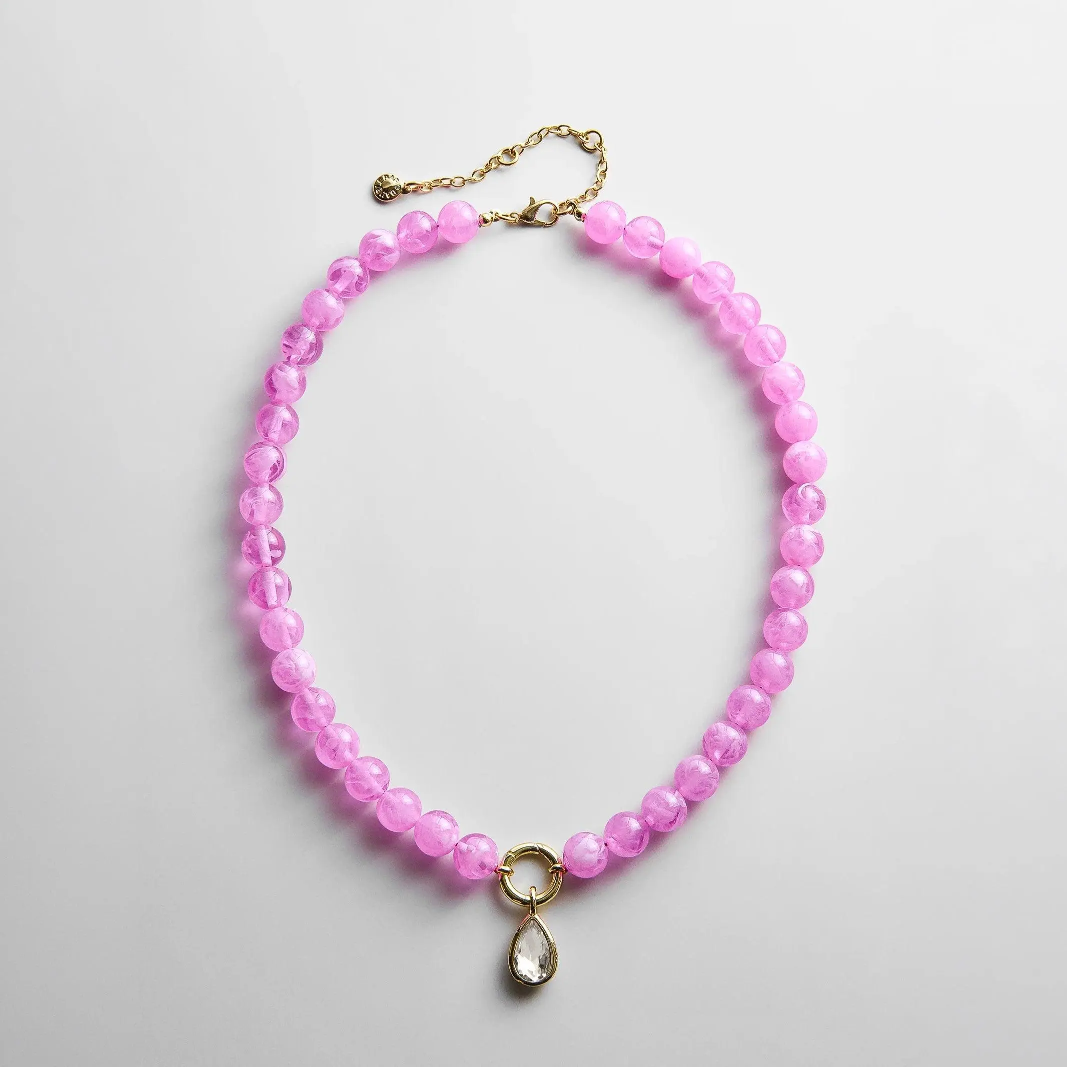 Janette Beaded Ring Necklace - Fuchsia Agate Bead, Resin Accent, Collector's Crystal Jewelry Accessory