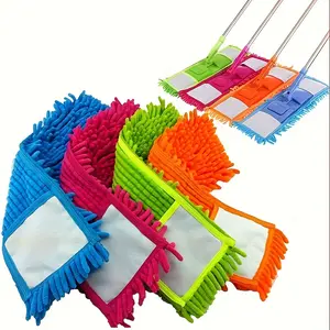 4-Pack Chenille Microfiber Dry/Wet Mop Heads, 4 Colors, Synthetic Fiber, Replaceable Flat Pads for Home Cleaning, Kitchen Accessories