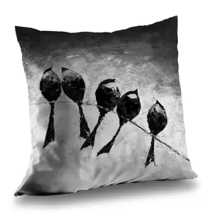 Begin Home Decor C1PT14142HDOZJ 14 x 14 in. Five Birds Perched Throw Pillow - White Poly Twill Insert