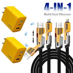 #SummerVibes 2-Pack Multiple Ports USB C/USB A Fast Charger Adapter with 4-in-1 USB C Cable 5FT Fast Charging Cord,  Compatible with iPhone17/16/15/14/13/12/Pro Max iPad Samsung