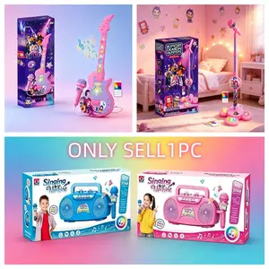 Music Toy Set, Adjustable Standing Microphone, Glow Guitar, Portable Singing Machine, Stage Performance Toy, Birthday Gift for Kids Aged 3+ Star