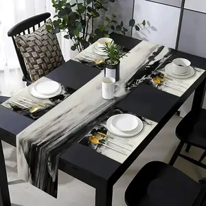 1 piece/5 piece set/7 piece set of table runway Rectangular placemats, designed with abstract black and white hand drawn Artistic Aesthetic patterns, suitable for daily use in kitchens, dining rooms, living rooms, and indoor and outdoor homes