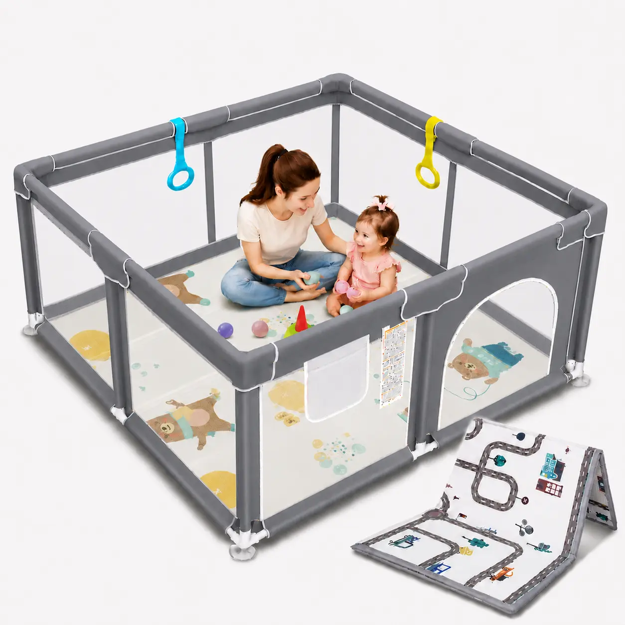 Baby Anti-Slip Square Safety Fence - ABS, 25-Inch Height, Stainless Steel Gate, Portable Kids Activity Center, Indoor/Outdoor Toddler Play Area for Kid Room or Lawn, Portable Fence, Anti-Slip Base, Yes, 0 - 3 Years