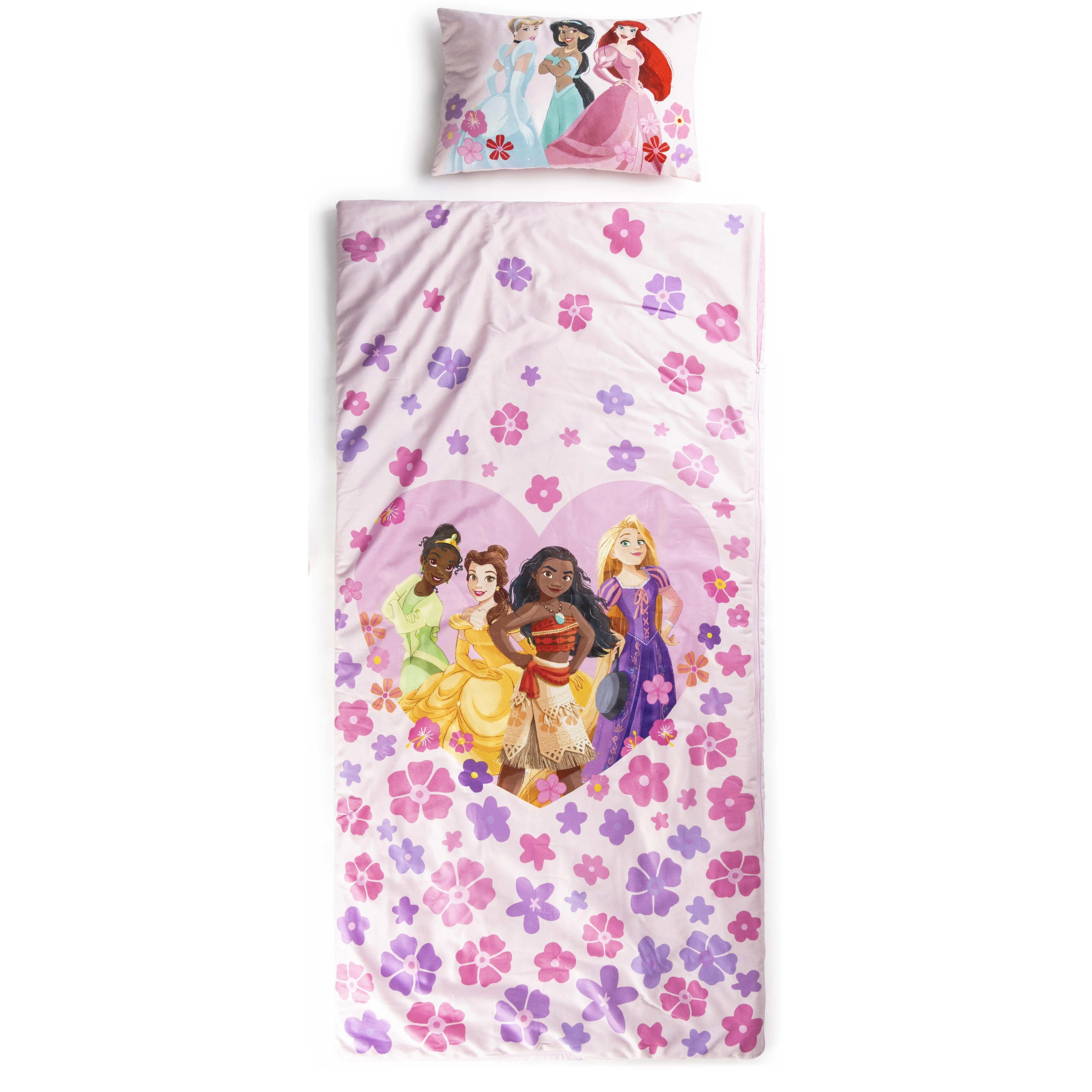 Jay Franco Kids Disney Princess 2 Piece Set Indoor Sleeping Bag for School and Sleepovers, Retro Look, Zipper Close