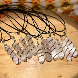 Selenite Crystal Necklace - Natural Stone Pendant Necklace for Women