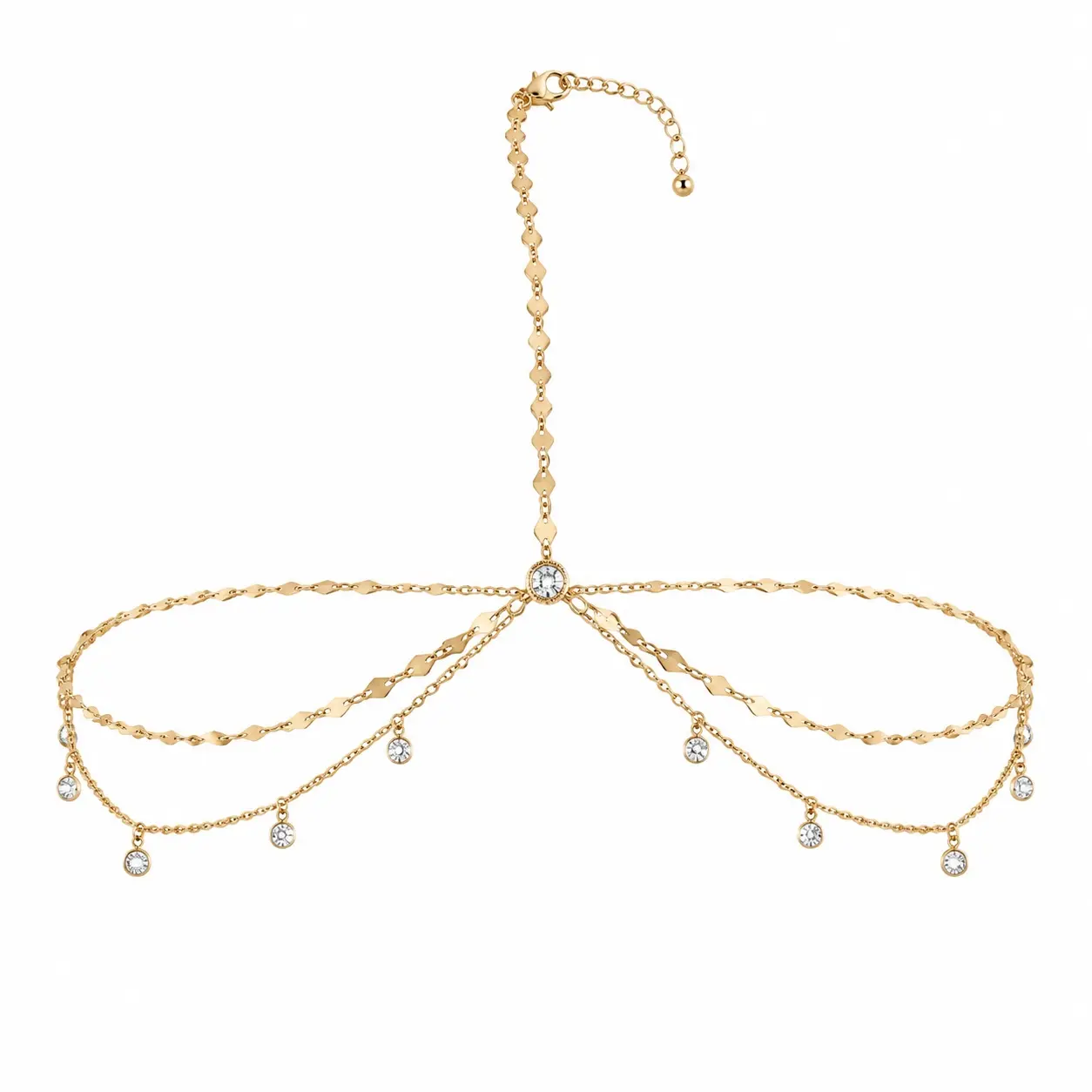 1pc Bohemian Golden Tone Double Layer Round Headchain, Elegant Alloy Chain Headpiece Hair Jewelry for Women Party Bride Daily Wear