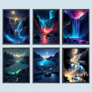 Waterfall Landscape Pattern DIY Diamond Arts Colorful Painting Kit, 6 Counts/set DIY 5D Diamond Arts Colorful Painting Kit, Wall Art Decor for Home, Embroidery Craft, Diamond Painting Kits, Waterfall Theme