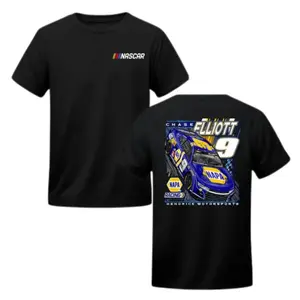 🏁[100%Cotton][Graphic Tee]Chase Elliott#9 Royal Car Racing Shirt 2 Sides Graphic Cotton Short Sleeve Unisex Tee NASCAR Racing Shirt Streetwear Outfit Gift for NASCAR Fans Vintage Racing Camiseta Verano TikTok Viral Motorsport Apparel Top