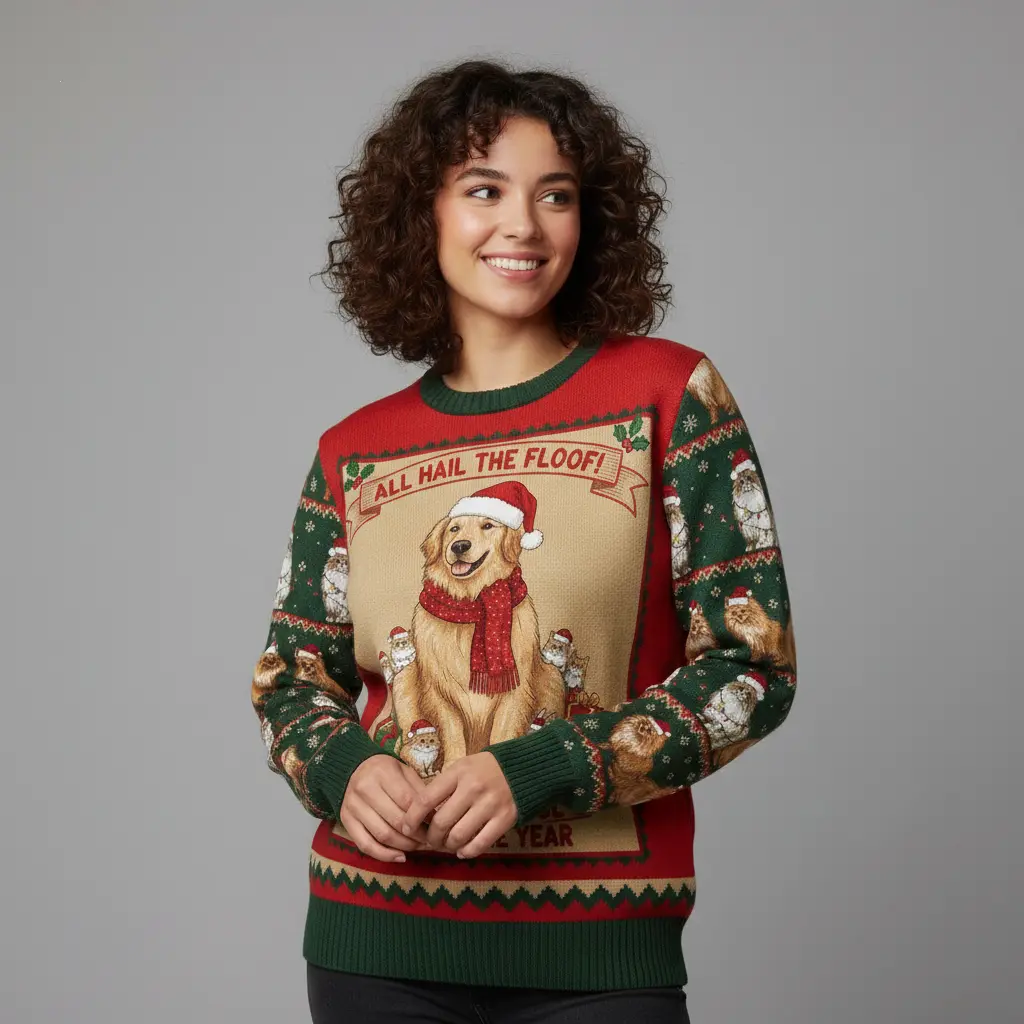 Praise the Puffy Paws – Floofiest Christmas Spirit Ugly Sweater