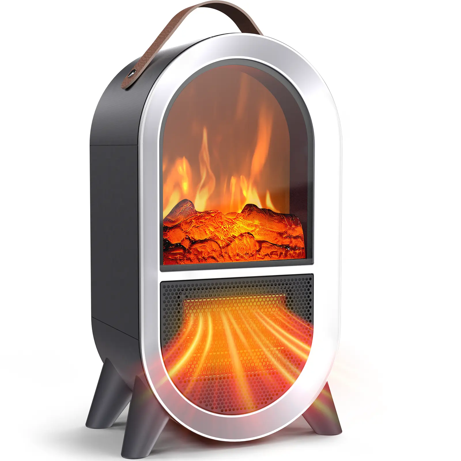 Portable Electric Fireplace Heater, 1500W/750W Black Mini Space Heater for Home Office Indoor Use, 3D Flame Effect, Adjustable Thermostat, Carry Handle, Overheat & Tipover Protection