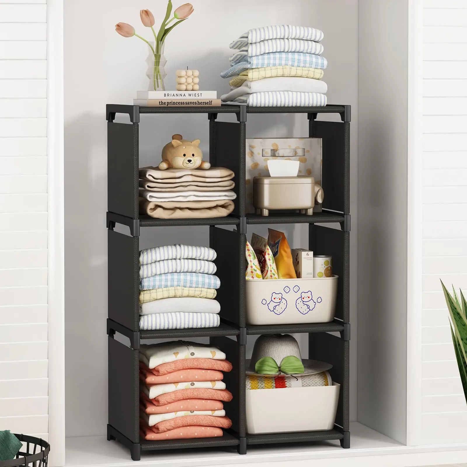 【Back to School】6-Cube Clothing Organizer, Adjustable Closet Storage Organizer, Portable Closet Shelves Cabinet Racks for Room Storage & Organization Ideas (35.8L x 11.8W x 37.4H in)