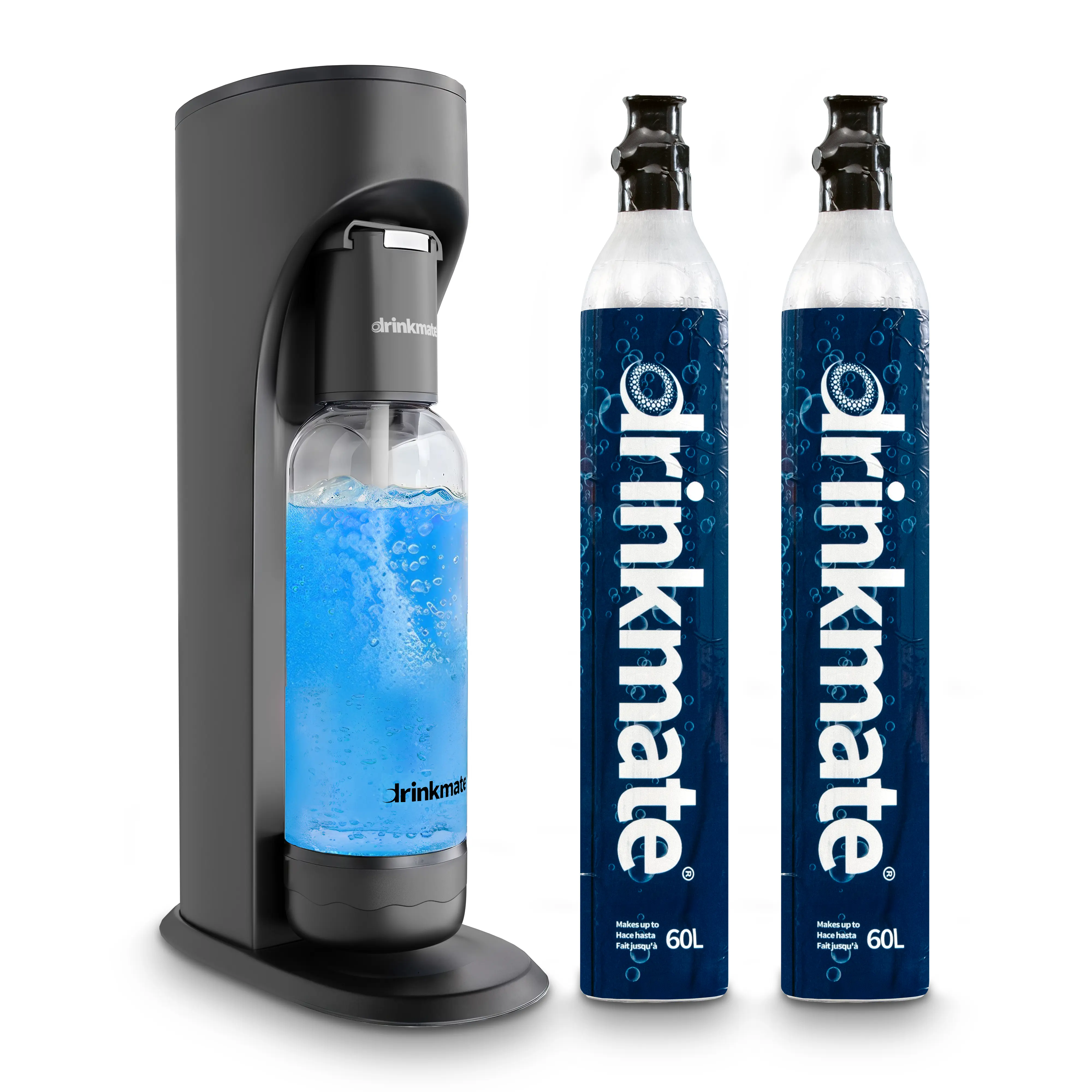 Drinkmate OmniFizz Sparkling Water Maker & Soda Streaming Machine | Carbonates Any Drink | VALUE KIT | Includes Two 60L CO2 Cartridges + One BPA-Free Bottle