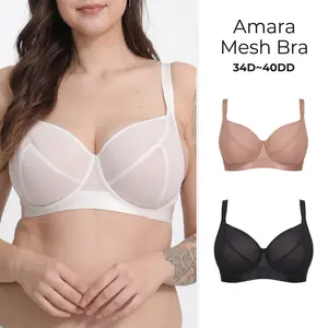 PINQLIME Amara Plus Size Underwire Bra, Unlined Minimalist Full Coverage Design with Sheer Mesh, Supportive Microfiber for Everyday Wear (D-G Cups), Basic