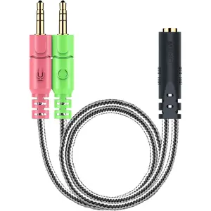 Headphone Splitter for Computer CTIA 3.5mm TRRS Female to Dual TRS Male Mic Audio Jack Y Adapter Headset Splitter Cable for PC Laptop to Gaming Headset - 8inch/20cm
