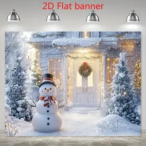 1pc 2D Flat Banner Winter Wonderland Backdrop Cloth cm Snowman and Holiday Tree Design No Power Needed Ideal for Christmas & New Year Party Wall Decorations Photography Studio Background Photography