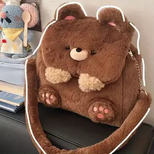 Cute Cartoon Bear Backpack |   Large Capacity Storage Bag, Student Crossbody Bag, Lightweight, Imitation Velvet, Buckle Closure, Adjustable Strap, For Teenager